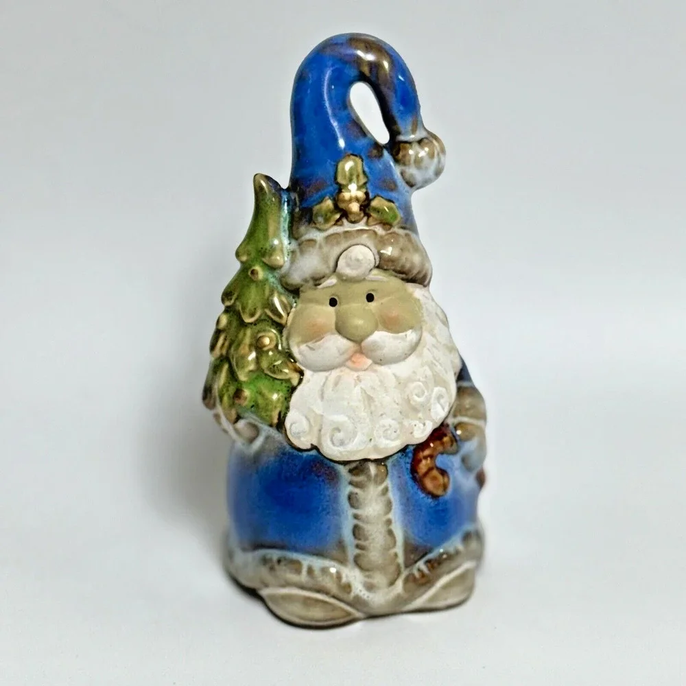 Vintage Ceramic Santa Claus Bell Multicolor Jolly‎ Preowned